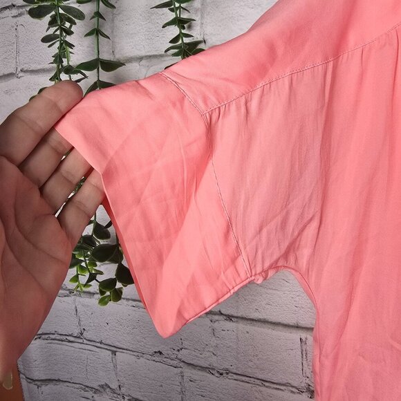 KORI AMERICAN VNECK SHORT SLEEVE BLOUSE CORAL WOMENS MED OVERSIZED NWT - Picture 2 of 8